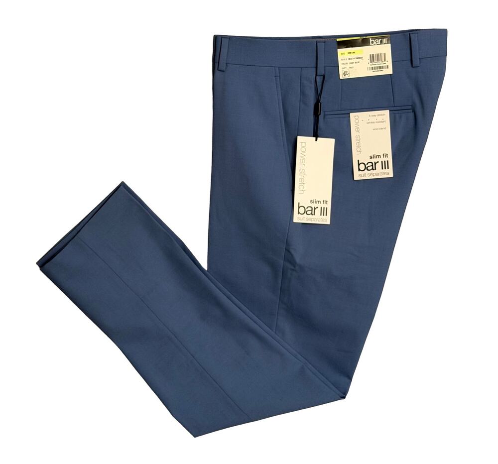 Bar III Dress Pants Men's 30"x30" Slim Fit Wool Blend Stretch Light Blue NWT
